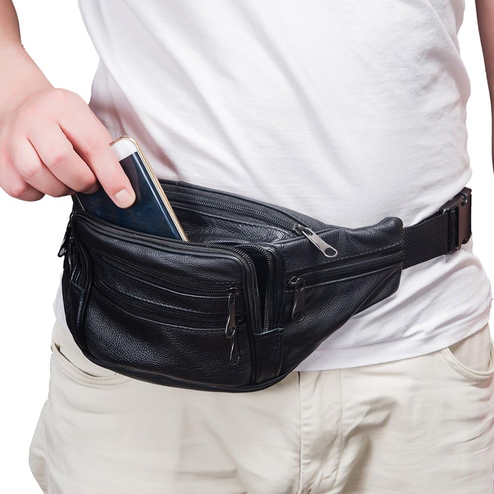 230527211455645_1 Fanny Pack Outdoor travel leather Fanny pack,Cowhide Leather Large Size 7 Pockets waist bag.Suitable for outdoor mountaineering, travel, camping, cycling, running, etc. - Image 1